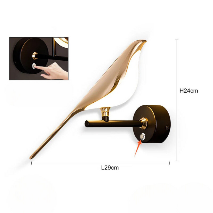Applique Murale avec Interrupteur LED rotative 360° | Oiseau