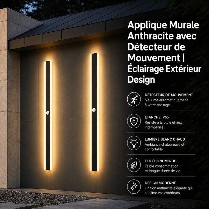 Applique Murale Anthracite avec Détecteur de Mouvement | Éclairage Extérieur Design
