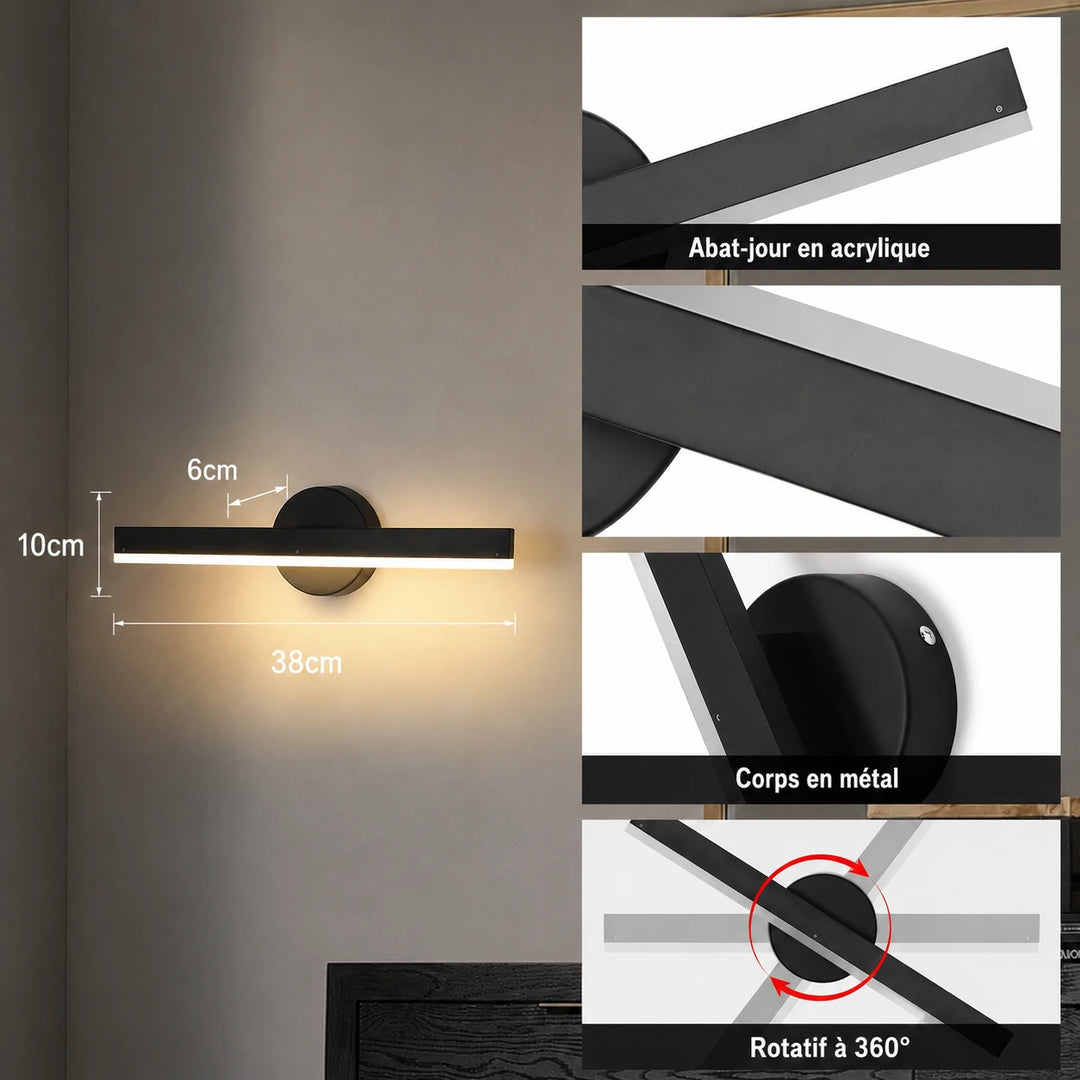 Applique Murale LED Orientable 360° | Noir ou Blanc