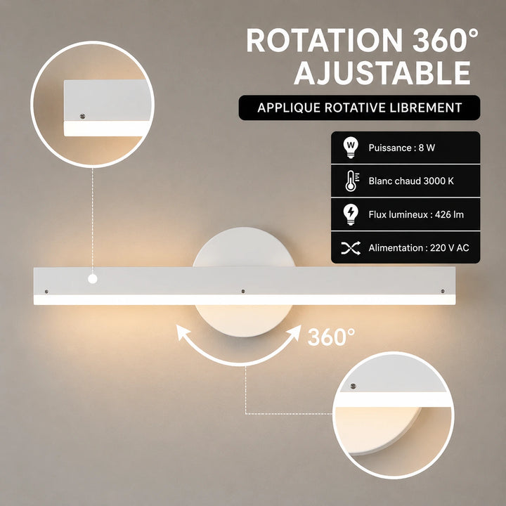 Applique Murale LED Orientable 360° | Noir ou Blanc