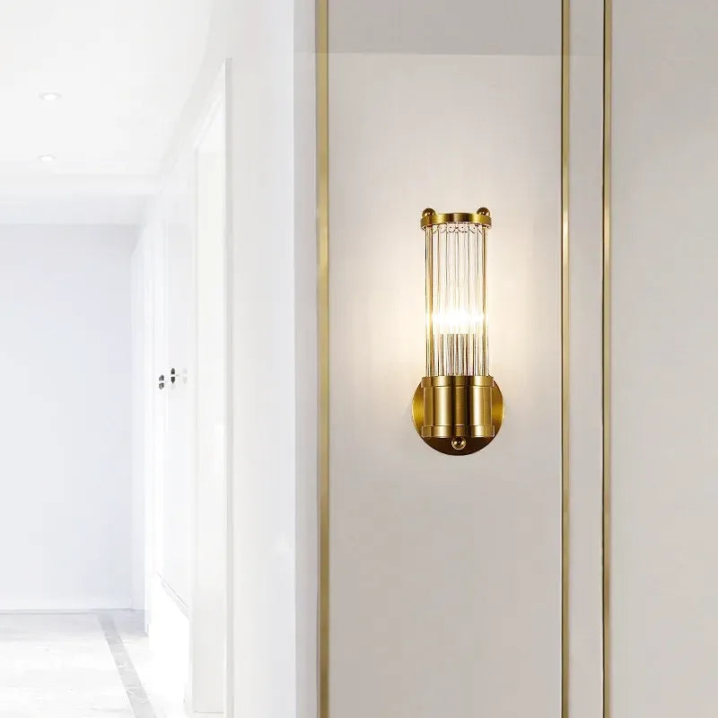 Applique LED murale Luxe moderne en cristal et métal doré, design nordique, 30 cm, blanc froid 5500-7000K, pour intérieur élégant.