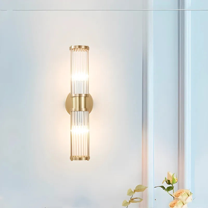 Applique LED murale luxe moderne en cristal et métal doré, design nordique, blanc chaud 2700-3500K, 46 cm, Luminaire Essenza.