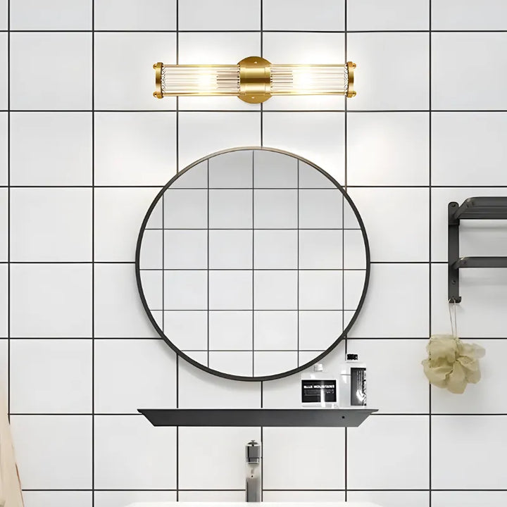 Applique LED murale moderne en cristal avec cadre en métal doré, design nordique, blanc chaud, 46 cm, Luminaire Essenza.