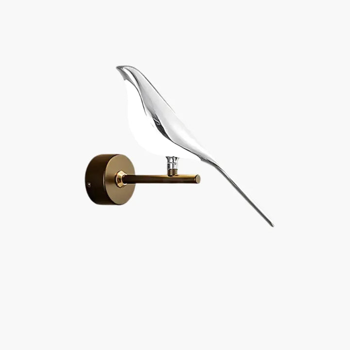 Applique murale LED avec interrupteur rotatif à 360°, design oiseau en finition argent blanc naturel de Luminaire Essenza.