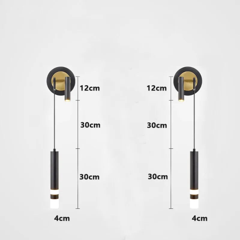 Applique murale chambre à coucher nordique à double tête Luminaire Essenza, noir avec éclairage blanc chaud 2700-3500K