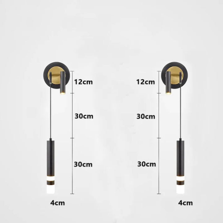Applique murale chambre à coucher nordique à double tête Luminaire Essenza, noir avec éclairage blanc chaud 2700-3500K