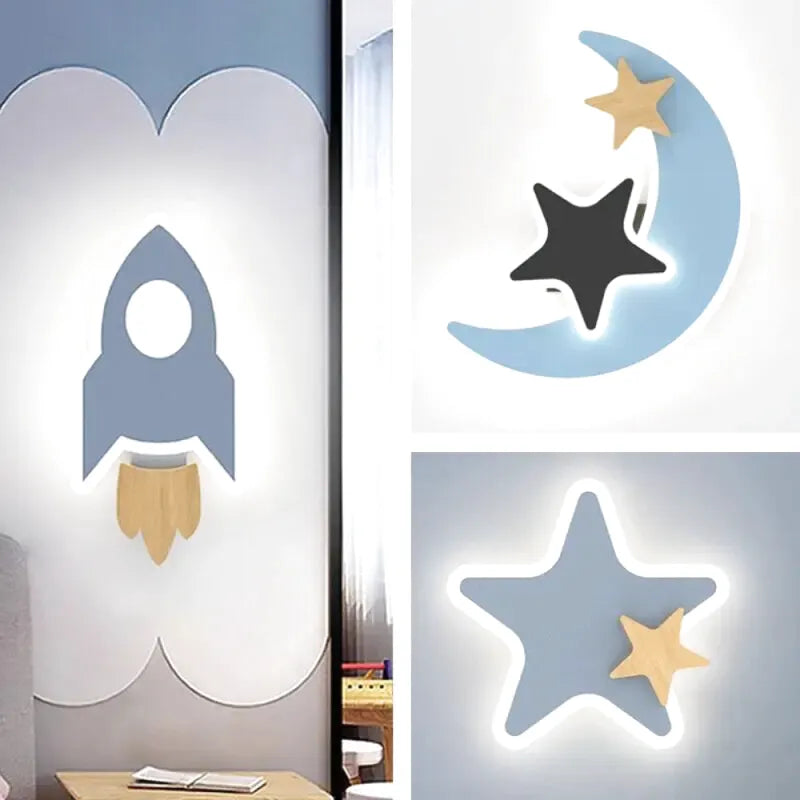 Applique murale pour chambre d'enfant Luminaire Essenza avec lune bleue et blanche, lumière chaude 2700-3500K, décoration douce.