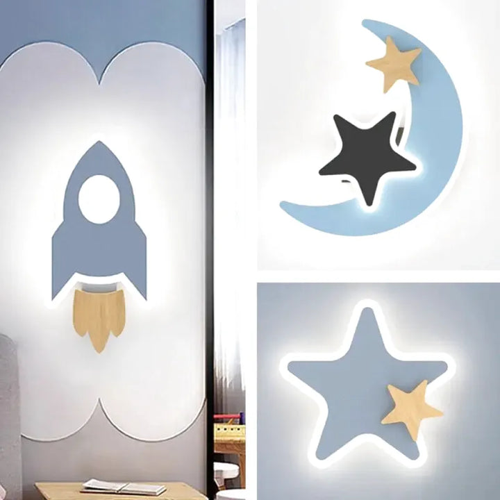 Applique murale pour chambre d'enfant Luminaire Essenza avec lune bleue et blanche, lumière chaude 2700-3500K, décoration douce.