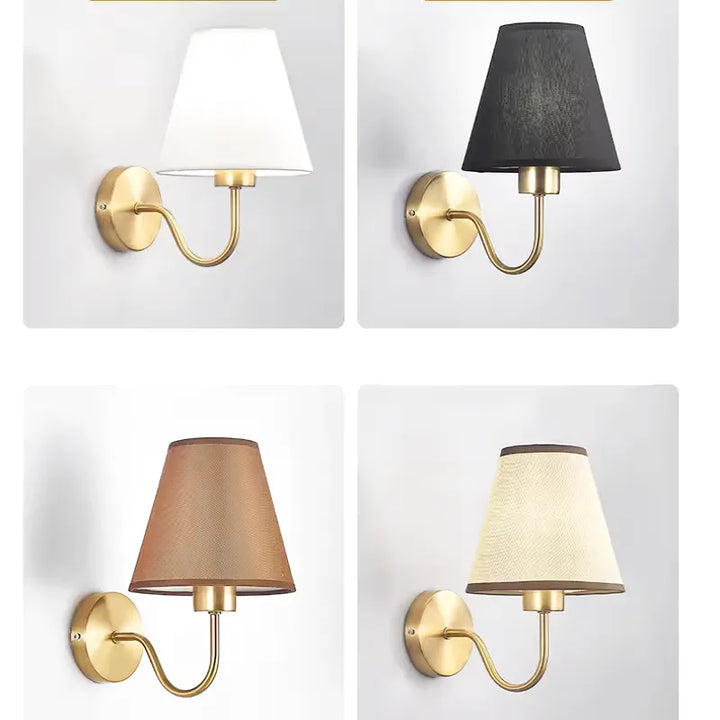 Applique murale vintage pour chambre en tissu, style scandinave, avec finition en cuivre, par Luminaire Essenza.