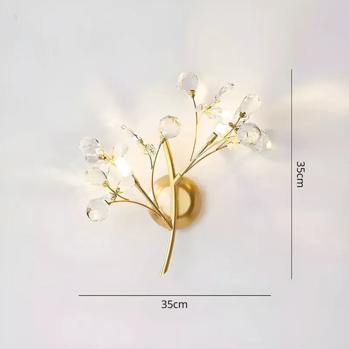 Applique murale Cristal moderne Luminaire Essenza avec branche dorée, 35 cm, lumière blanc chaud 2700-3500K pour salon.