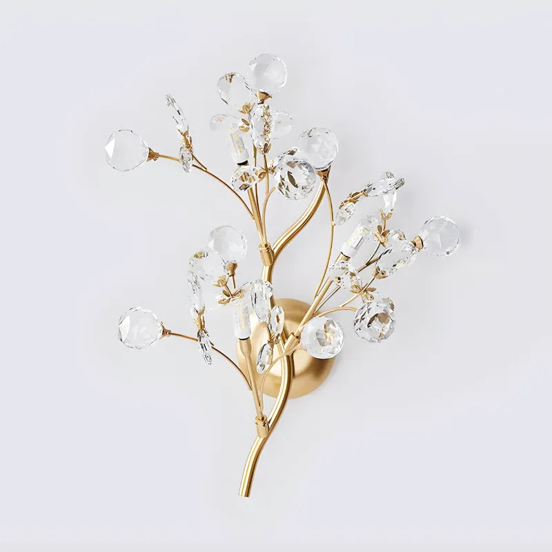 Applique murale en cristal moderne Luminaire Essenza avec branche dorée, design élégant pour salon, lumière blanc chaud 2700-3500K