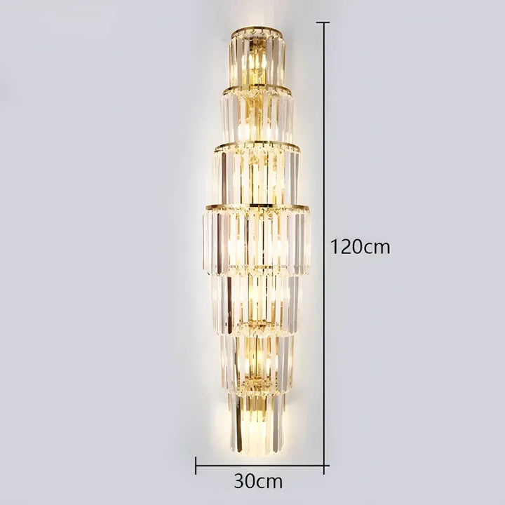 Applique murale en verre cristal blanc chaud, design moderne haut de gamme pour salon ou hôtel de luxe, 120 cm, marque Luminaire Essenza.