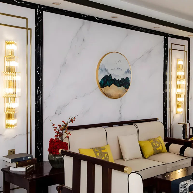 Applique murale en cristal de verre blanc chaud, design moderne pour salon ou hôtel de luxe, 80 cm, par Luminaire Essenza.