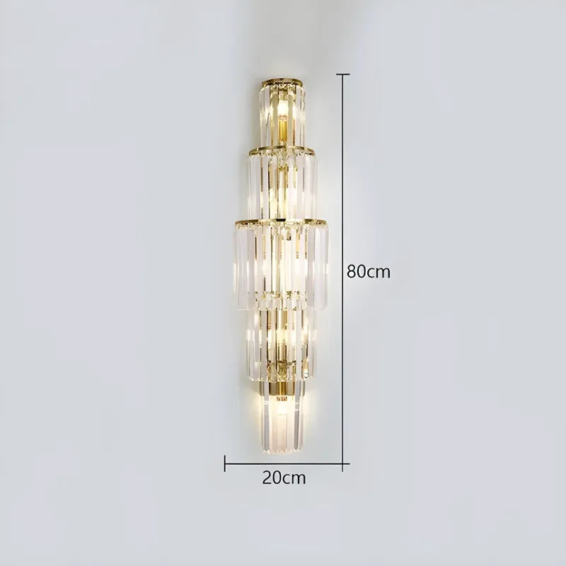 Applique murale en cristal de verre blanc chaud, design moderne pour salon ou hôtel de luxe, 80 cm, par Luminaire Essenza.