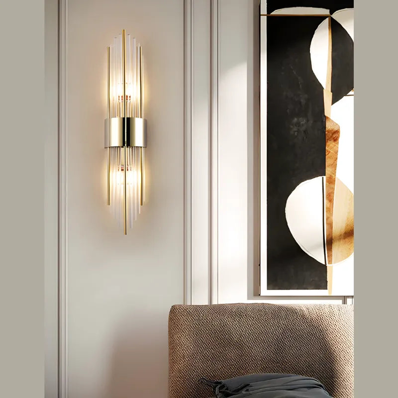 Applique murale en cristal pour salon Luminaire Essenza, modèle or avec tige métallique blanche, lumière froide 5500-7000K