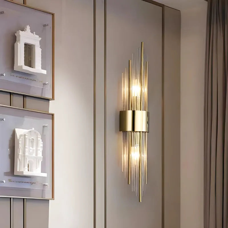 Applique murale en cristal Luminaire Essenza pour salon, avec tige en métal blanc froid, lumière chaude 5500-7000K.