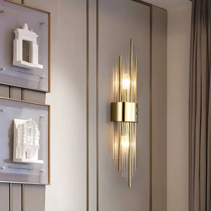 Applique murale en cristal Luminaire Essenza pour salon, avec tige en métal blanc froid, lumière chaude 5500-7000K.
