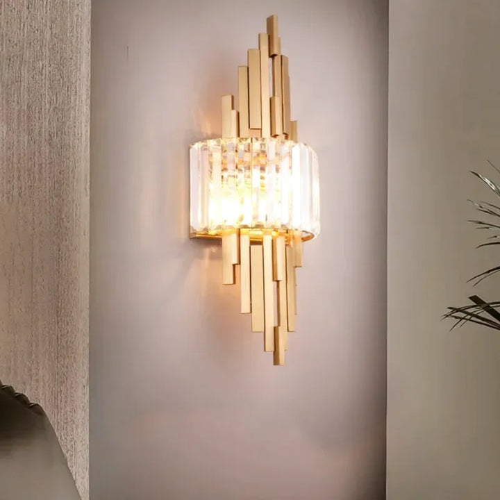 Applique murale en cristal doré pour salon moderne, design haut de gamme, avec lumière blanche chaude b. blanc chaud 2700-3500K, Luminaire Essenza