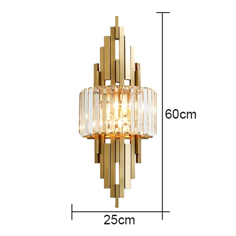 Applique murale en cristal doré pour salon moderne, design haut de gamme, avec lumière chaude blanc chaud 2700-3500K, modèle B.