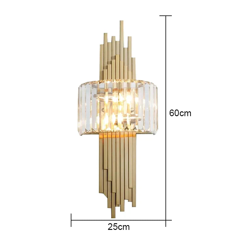 Applique murale en cristal pour salon moderne, design doré haut de gamme, éclairage blanc chaud 2700-3500K, style élégant.