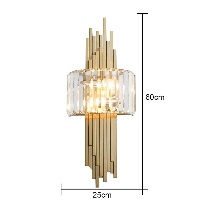 Applique murale en cristal pour salon moderne, design doré haut de gamme, éclairage blanc chaud 2700-3500K, style élégant.