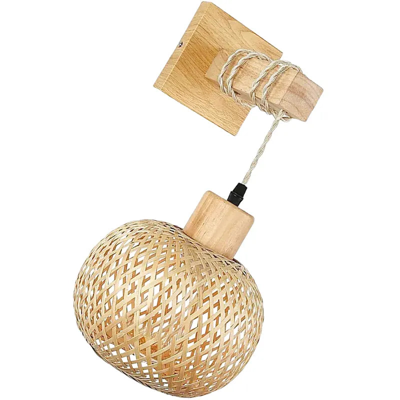 Applique murale en bambou et rotin naturel, design écologique, avec cadre en bois, pour décoration intérieure chaleureuse.