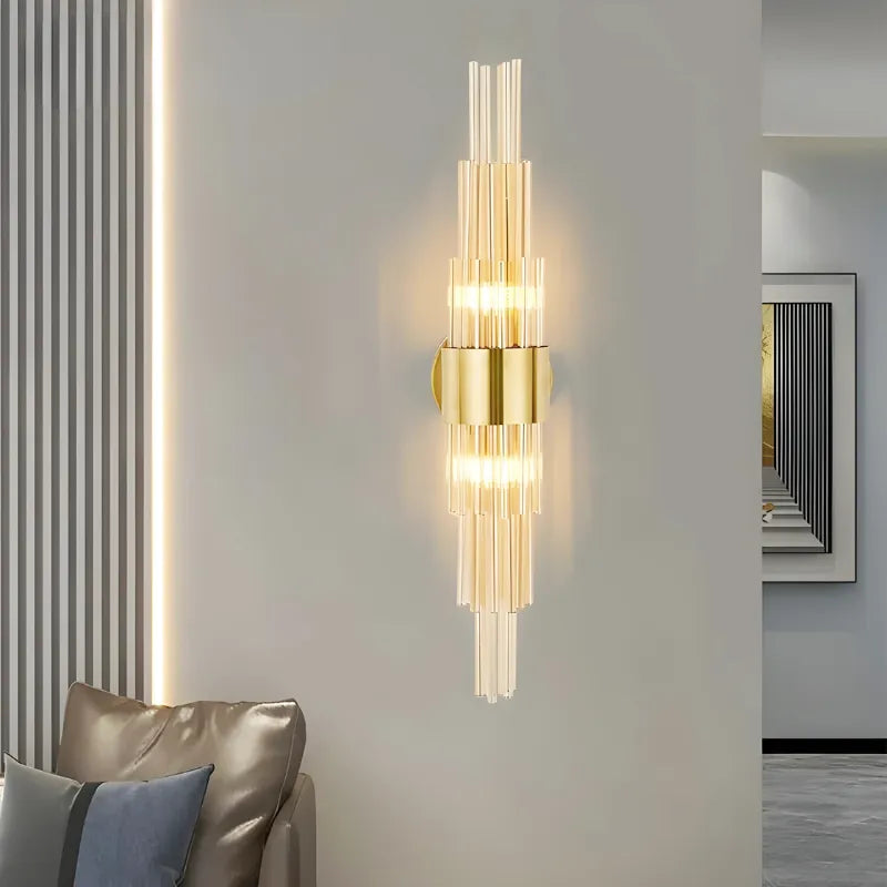 Applique murale en verre pour salon moderne, design luxe lumineux en trois couleurs chaud, naturel et froid, par Luminaire Essenza.