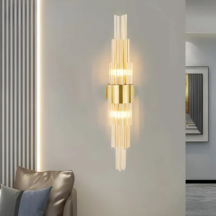 Applique murale en verre pour salon moderne, design luxe lumineux en trois couleurs chaud, naturel et froid, par Luminaire Essenza.