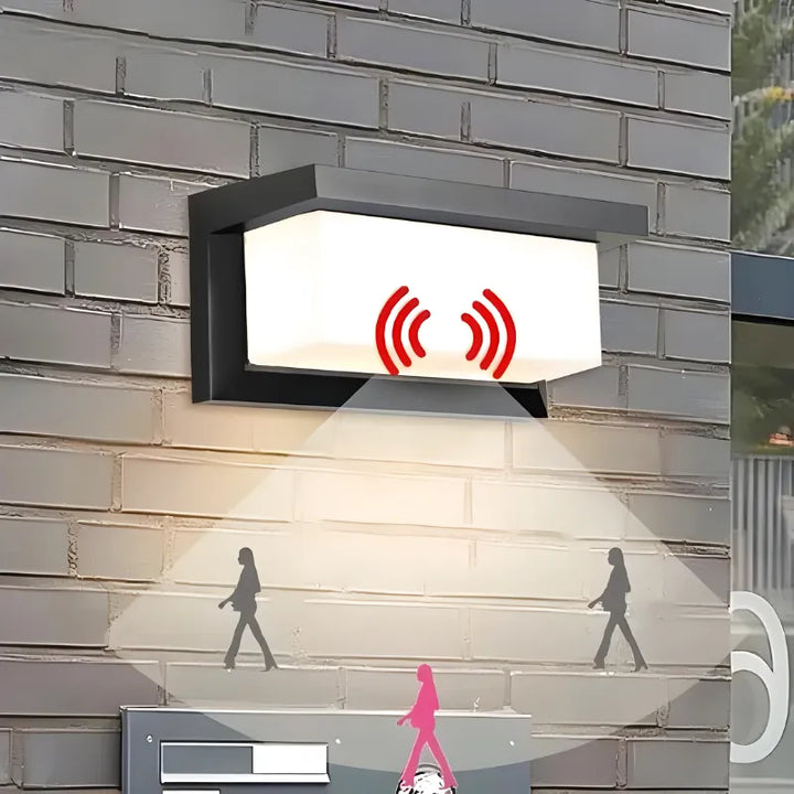 Applique murale extérieure LED étanche avec capteur de mouvement Luminaire Essenza, blanc naturel 6000K, design moderne.
