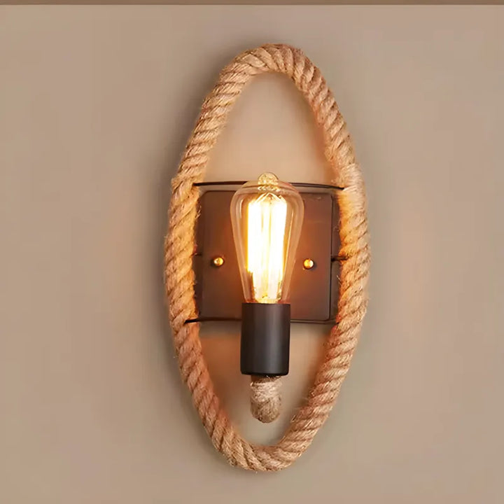 Applique murale industrielle vintage en corde de chanvre, design ellipse, éclairage décoratif pour intérieur.