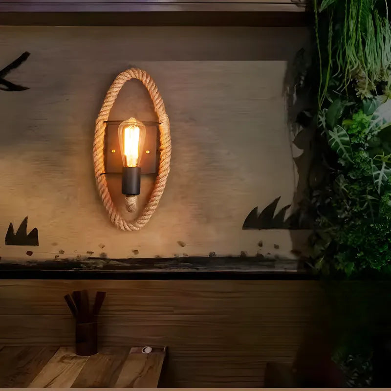 Applique murale industrielle vintage en corde de chanvre, design ellipse, éclairage rustique et contemporain de Luminaire Essenza