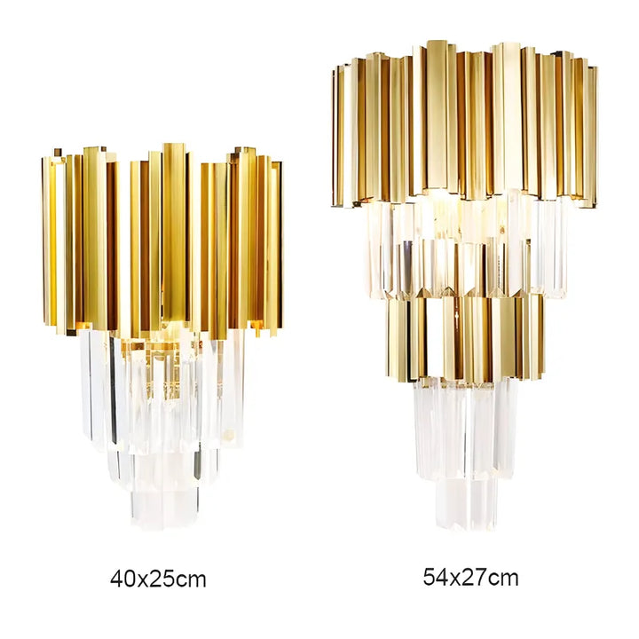 Applique murale LED en cristal moderne pour salon, finition or avec lumière blanc chaud, design haut de gamme Luminaire Essenza