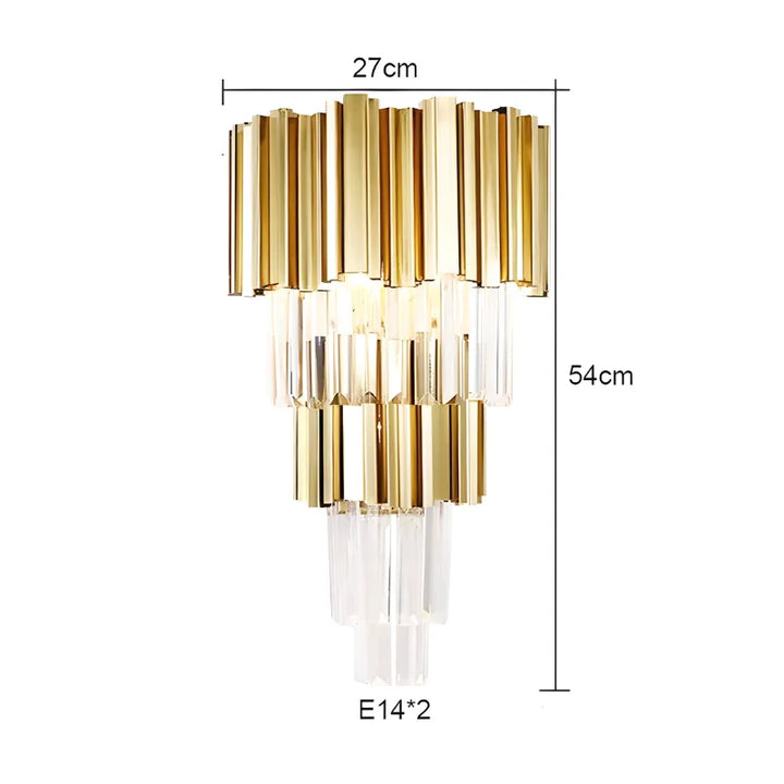 Applique murale LED en cristal moderne pour salon, design haut de gamme, finition or et blanc chaud, Luminaire Essenza.