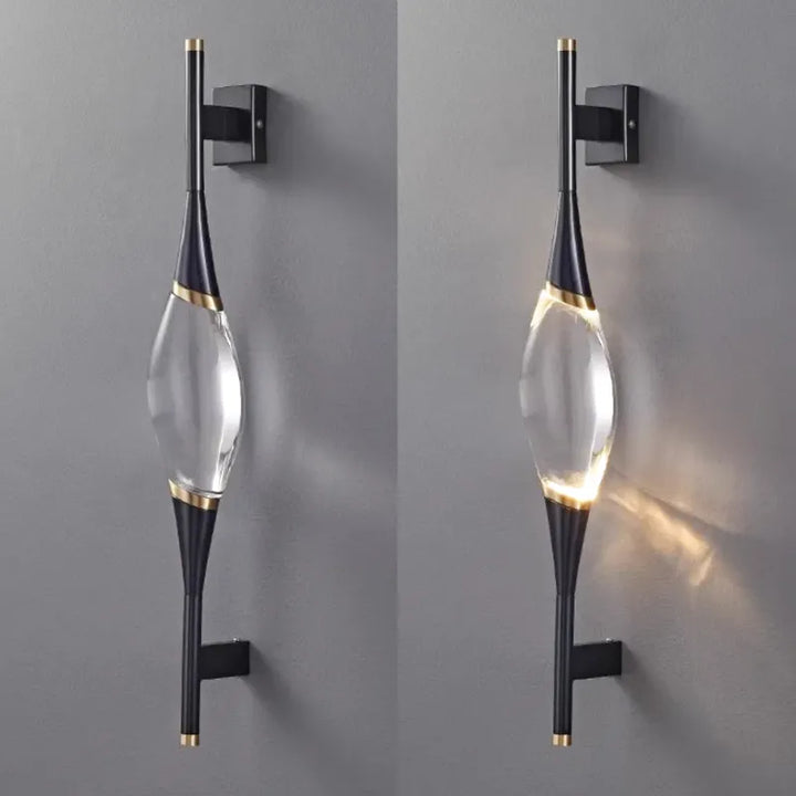 Applique murale LED design moderne en cuivre et cristal, finition dorée, éclairage blanc chaud, 60 cm, pour décoration élégante.