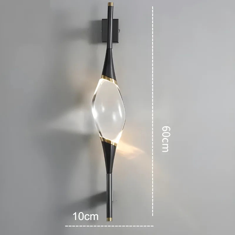 Applique murale LED en cuivre doré et cristal avec éclairage blanc chaud, design moderne et décoratif de 60 cm de Luminaire Essenza.