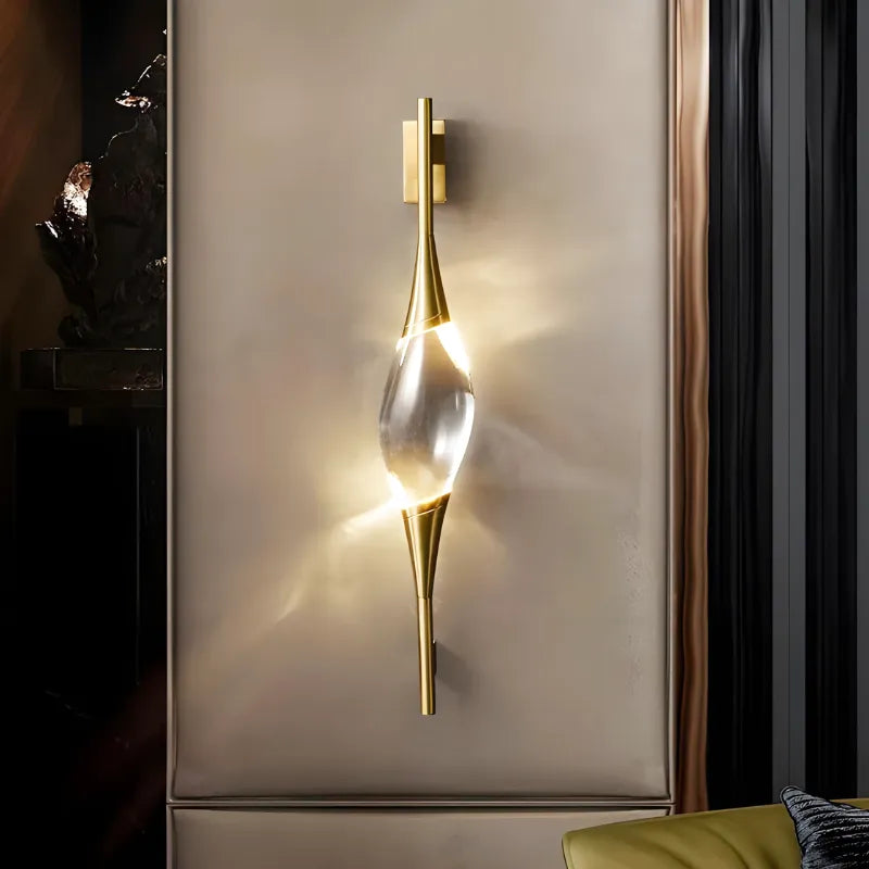 Applique murale LED en cuivre et cristal, design décoratif moderne, éclairage de luxe blanc chaud 2700-3500K, 60 cm, Luminaire Essenza