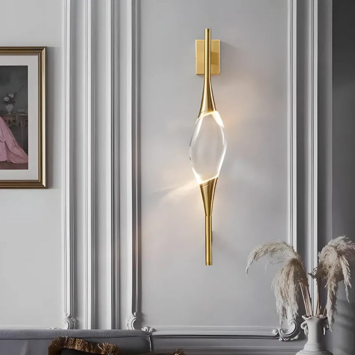 Applique murale LED en cuivre et cristal design moderne, éclairage de luxe blanc chaud 2700-3500K, 60 cm.