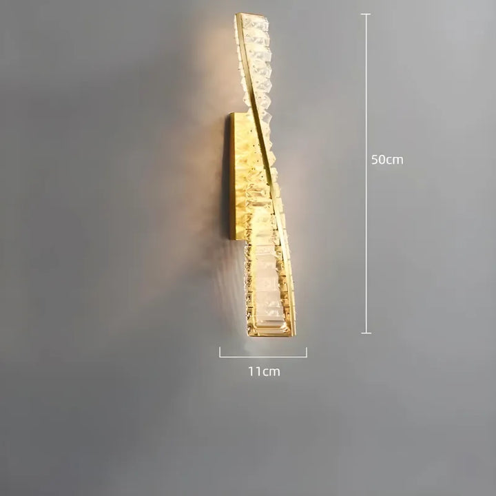 Applique murale LED dorée avec éclats de cristal, design moderne, 50 cm, lumineux blanc naturel 4200K, décoratif haut de gamme.