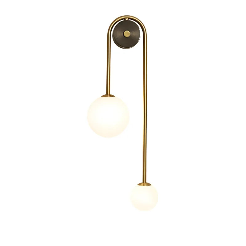 Applique murale LED minimaliste double sphère, design nordique, blanc chaud, décoratif pour intérieur moderne.