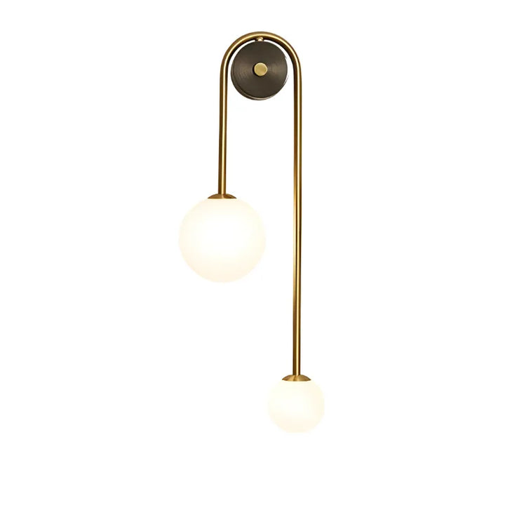 Applique murale LED minimaliste double sphère, design nordique, blanc chaud, décoratif pour intérieur moderne.