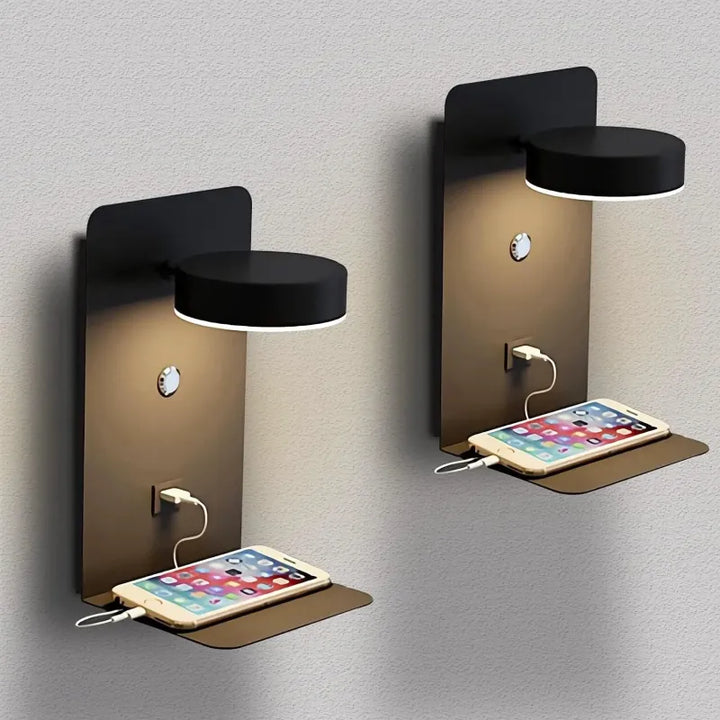 Applique murale LED moderne Luminaire Essenza avec port de chargement USB, blanc chaud, naturel ou froid, design élégant.
