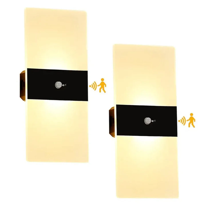 Applique murale LED tactile rectangulaire Luminaire Essenza avec détecteur de mouvement, finition noir, blanc ou naturel, 10x27 cm.
