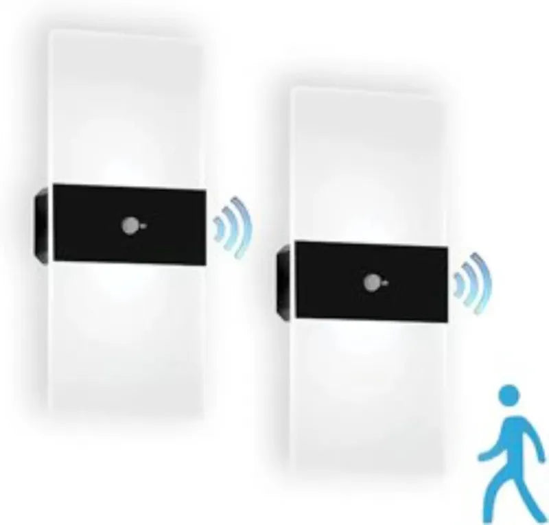 Applique murale LED tactile rectangulaire Luminaire Essenza avec détecteur de mouvement, finition noire, blanche ou naturelle, 10x27 cm