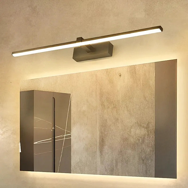 Applique murale avec miroir pour salle de bain, Luminaire Essenza, finition noire et éclairage blanc chaud, 60 cm de large.