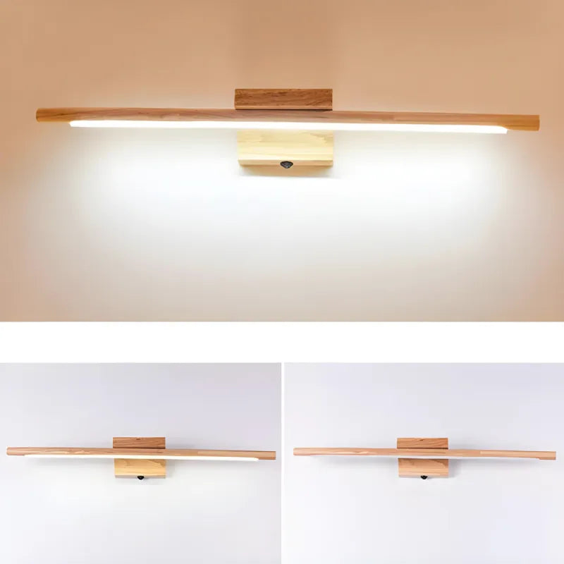 Applique murale salle de bain Luminaire Essenza en bois massif, 55 cm, blanc chaud, interrupteur intégré, moderne et élégante.