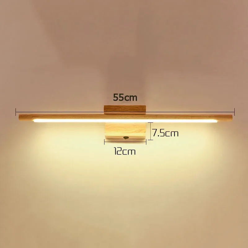 Applique murale salle de bain Luminaire Essenza en bois massif, 55 cm, lumière blanche chaude, avec interrupteur.