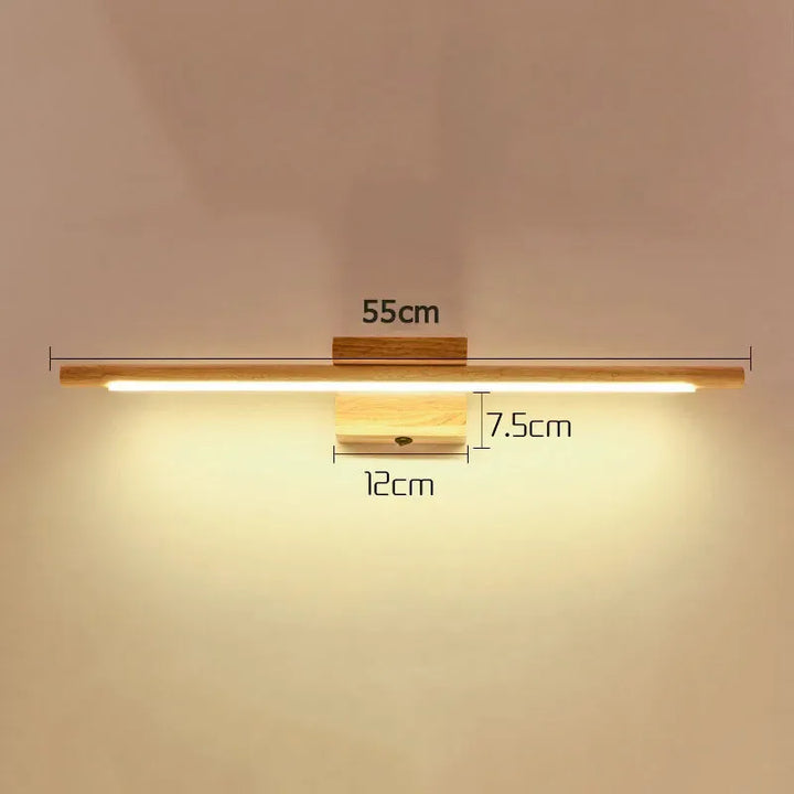 Applique murale salle de bain Luminaire Essenza en bois massif, 55 cm, lumière blanche chaude, avec interrupteur.