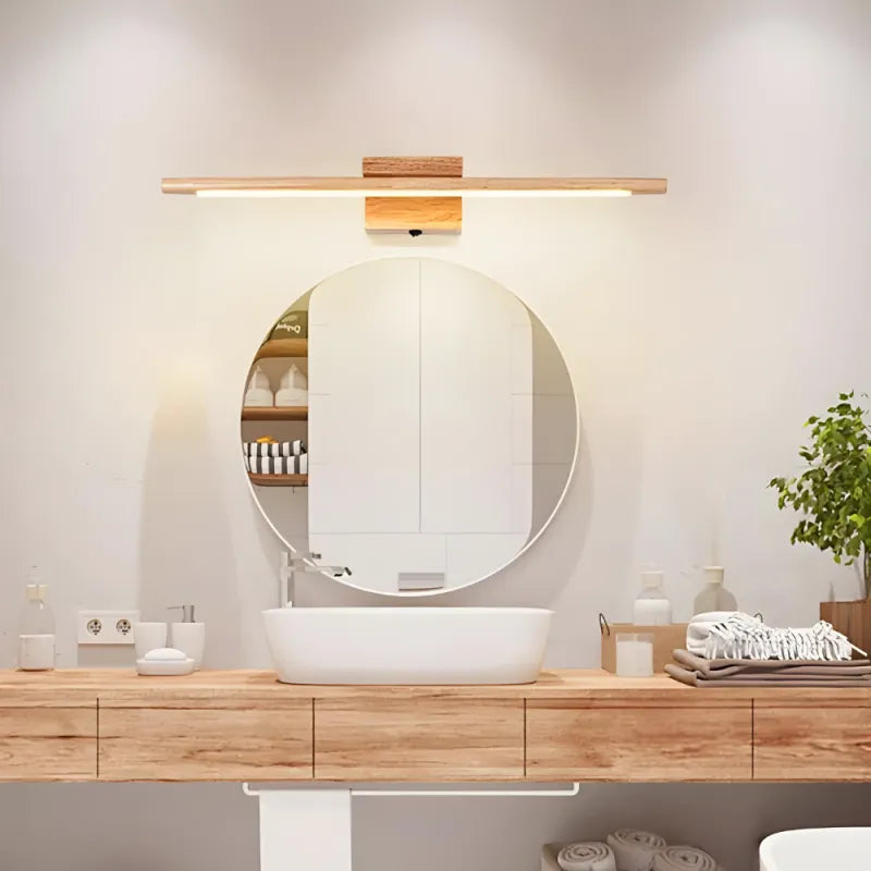 Applique murale salle de bain Luminaire Essenza en bois massif avec interrupteur, lumière blanche chaude 2700-3500K.