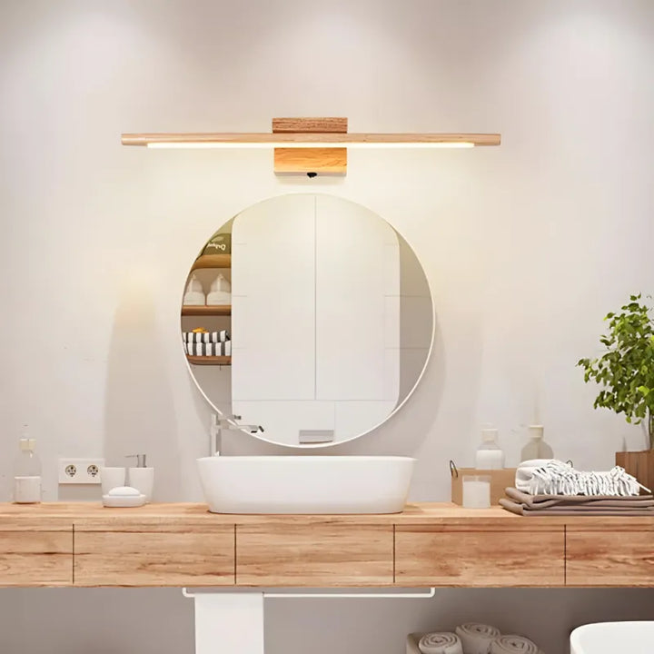 Applique murale salle de bain Luminaire Essenza en bois massif avec interrupteur, lumière blanche chaude 2700-3500K.