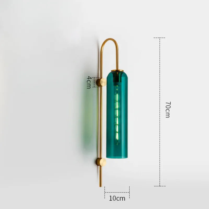 Applique murale LED cylindrique en verre moderne pour salon, Luminaire Essenza, éclairage chaud vert et blanc.